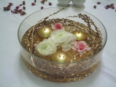 Floating Gold wedding - Floating Flowers and candles in a bowl. priced to requirement